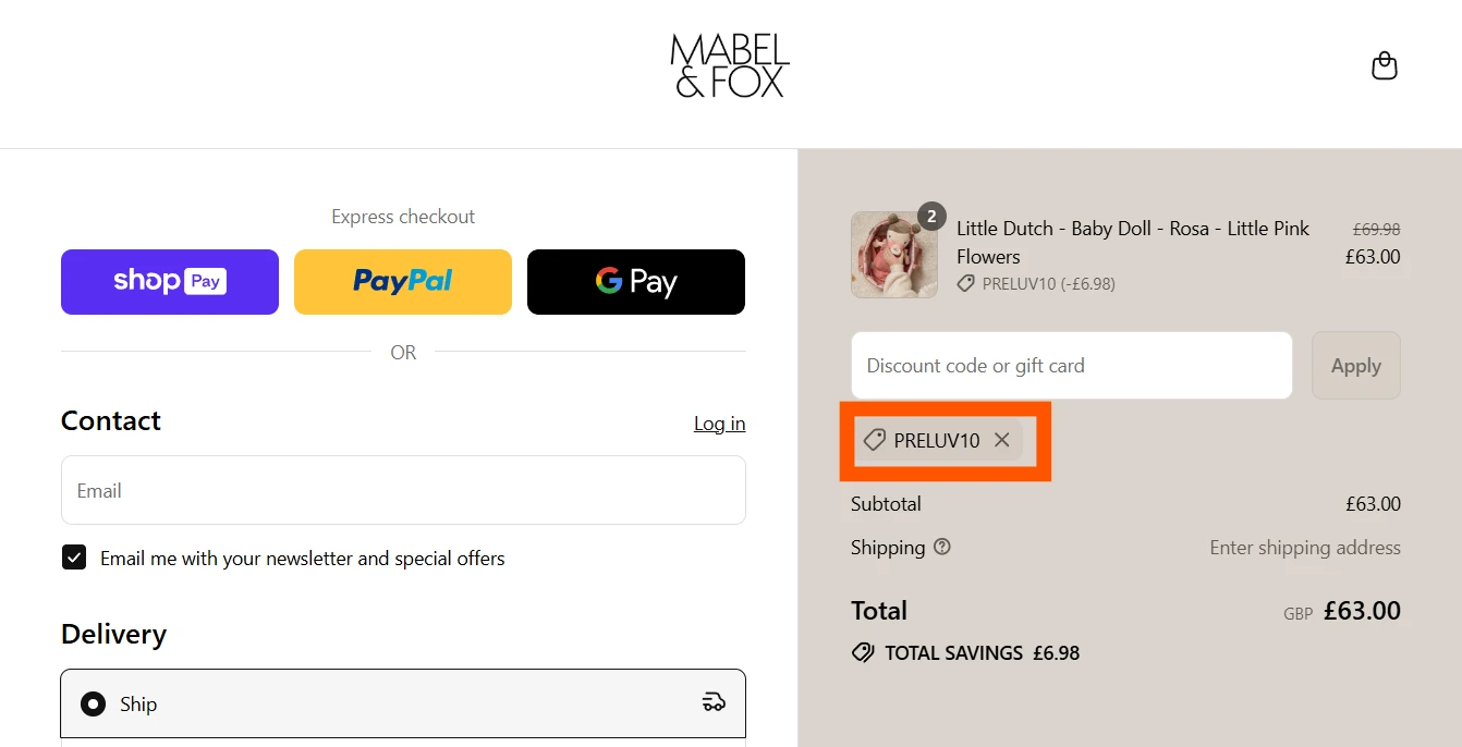 Use Discount Code PRELUV10 for 10% OFF Sitewide at mabelandfox.com